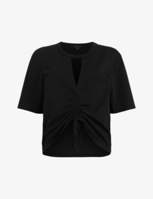 Shop Allsaints Women's Black Gigi Ruched Cotton Top