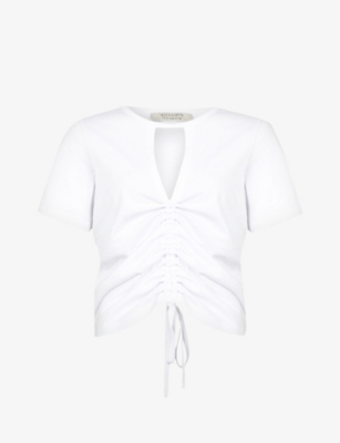 Allsaints Gigi Cutout Ruched Front Cotton T-shirt In Optic White