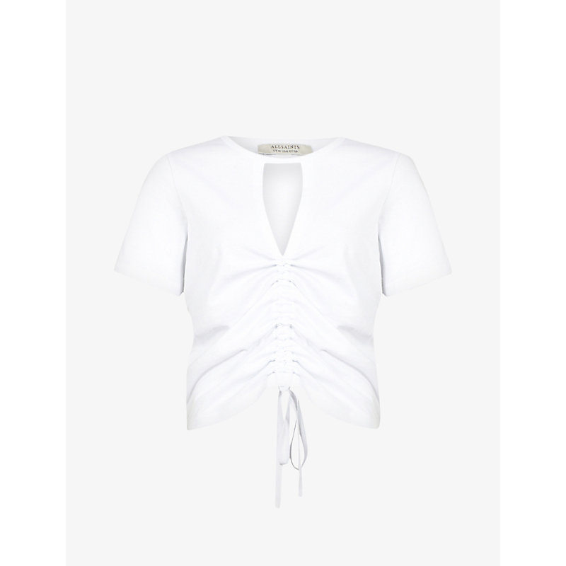Shop Allsaints Gigi Ruched Cotton Top In Optic White
