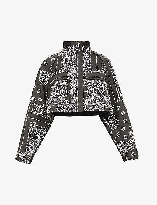 SACAI: Bandana-print high-neck denim jacket