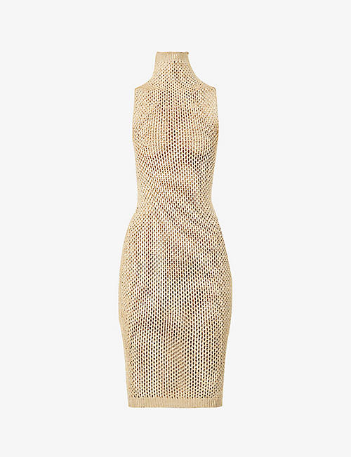 ISA BOULDER: Seamless mesh-texture stretch-knitted midi dress