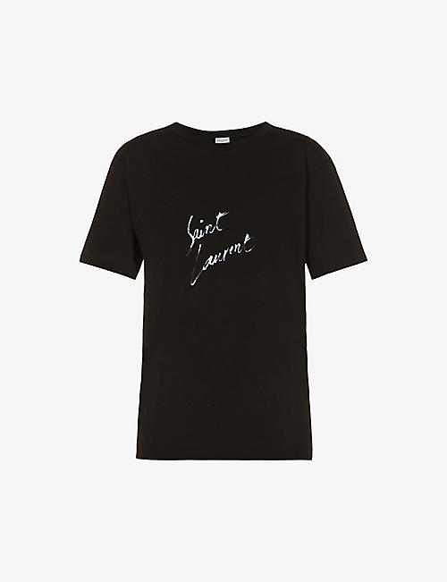 SAINT LAURENT: Logo-print relaxed-fit cotton-jersey T-shirt