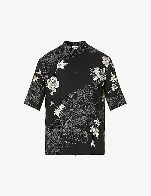SAINT LAURENT: Floral-print relaxed-fit crepe shirt