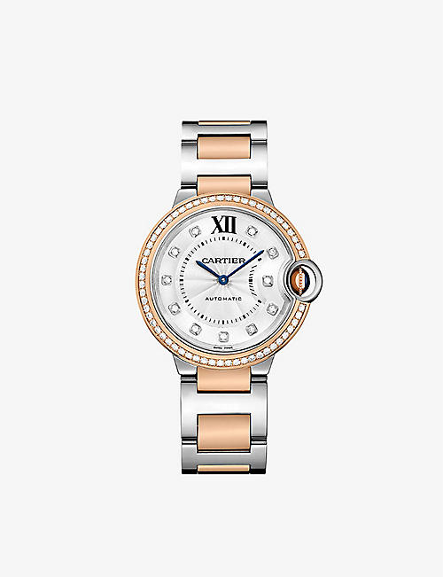 CARTIER: CRW3BB0024 Ballon Bleu de Cartier 18ct rose-gold stainless steel and 0.77ct round-cut diamond automatic watch