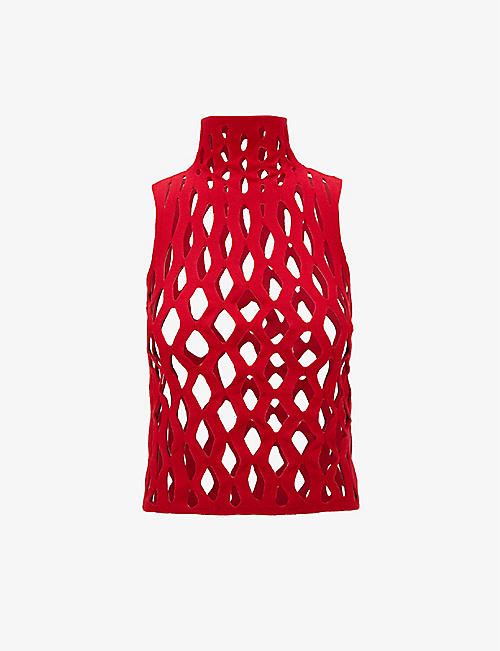 ISA BOULDER: High-neck cut-out stretch-knit top