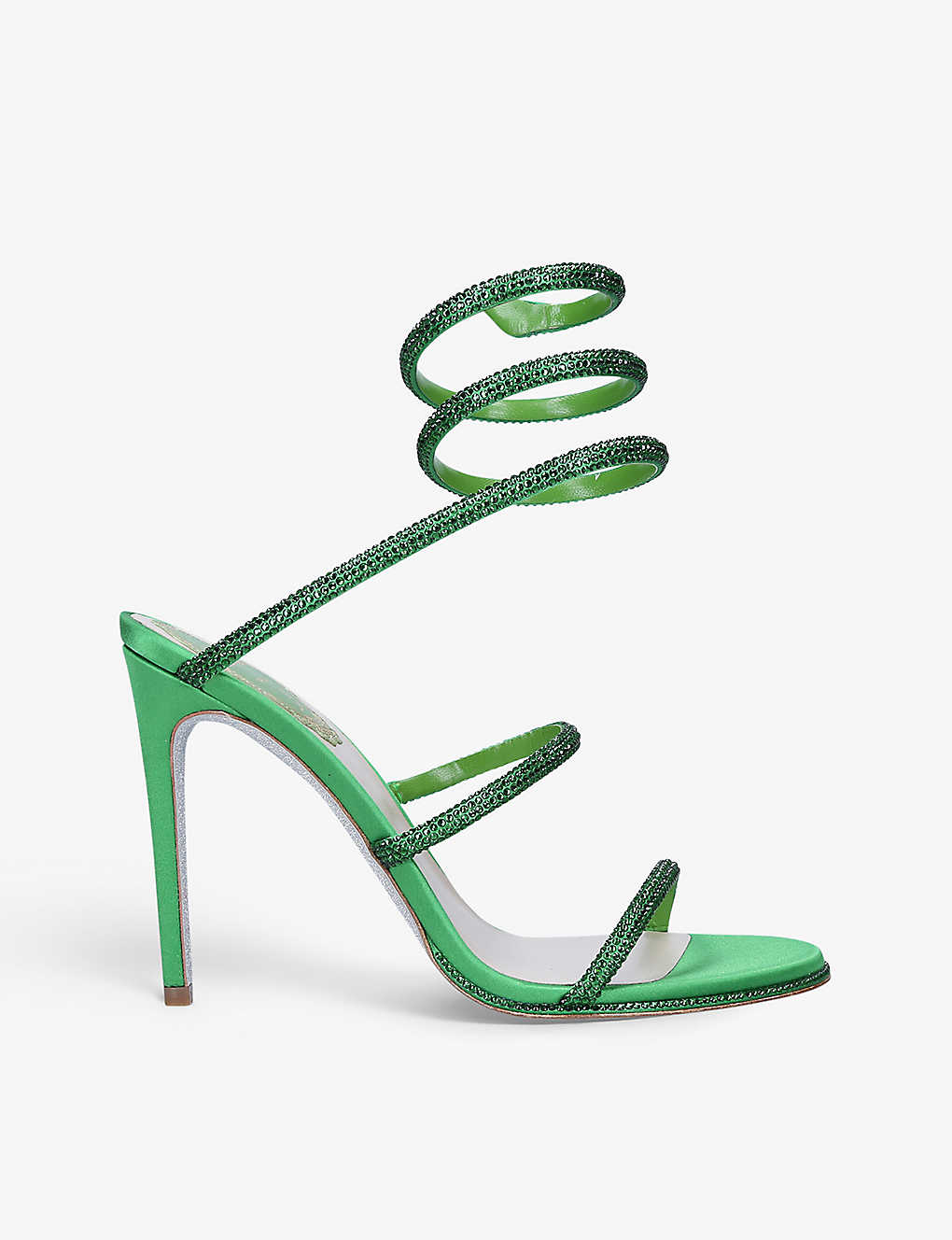 Shop René Caovilla Rene Caovilla Women's Green Cleo Crystal-embellished Satin Leather Heeled Sandals