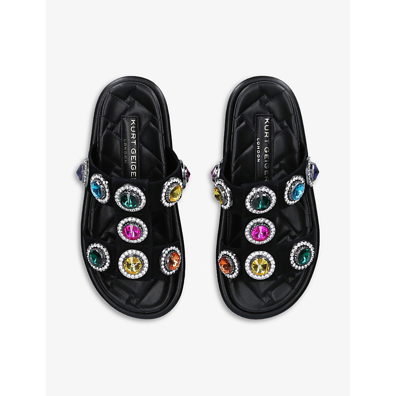 Shop Kurt Geiger Orson Crystal-embellished Suede Sandals In Black