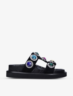 Shop Kurt Geiger London Women's Black Orson Crystal-embellished Suede Sandals