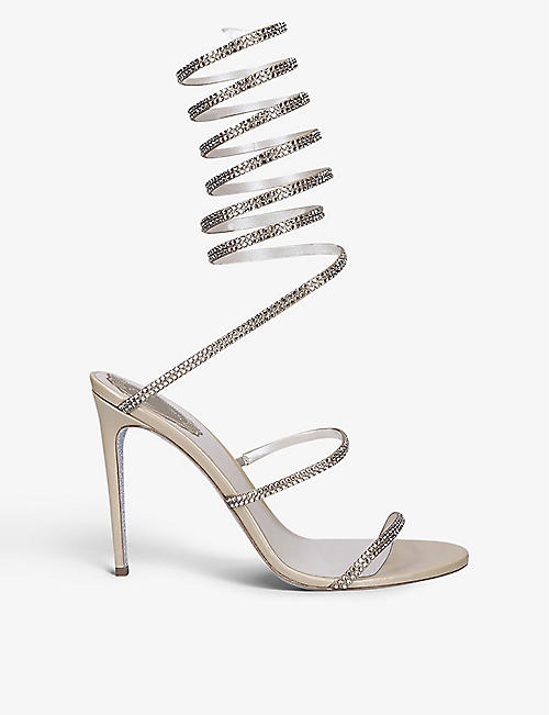 RENE CAOVILLA: Cleo crystal-embellished satin leather heeled sandals
