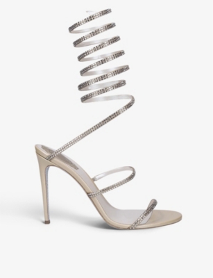 RENE CAOVILLA Cleo crystal-embellished satin leather heeled sandals