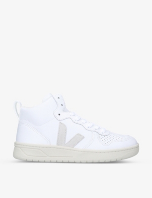Shop Veja Women's White Women's V-15 Leather And Suede High-top Trainers