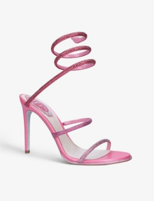 RENE CAOVILLA Cleo crystal-embellished satin leather heeled sandals