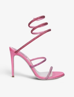 RENE CAOVILLA Cleo crystal-embellished satin leather heeled sandals