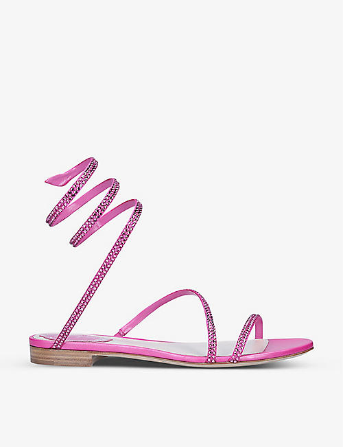 RENE CAOVILLA：Cleo 水晶装饰缎布皮革凉鞋
