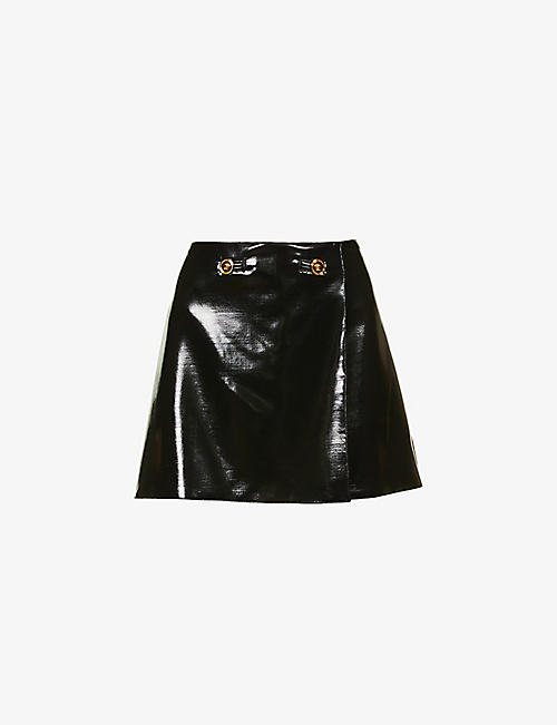 VERSACE: Button-embellished coated-wool mini skirt
