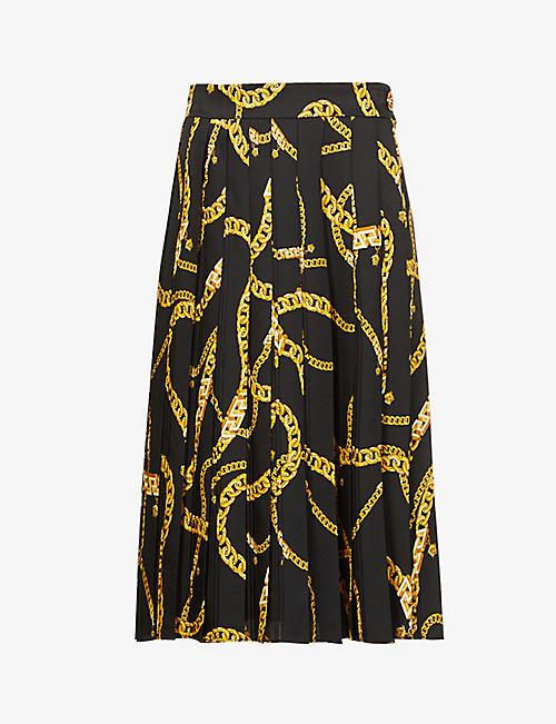 VERSACE: Chain-print mid-rise crepe midi skirt