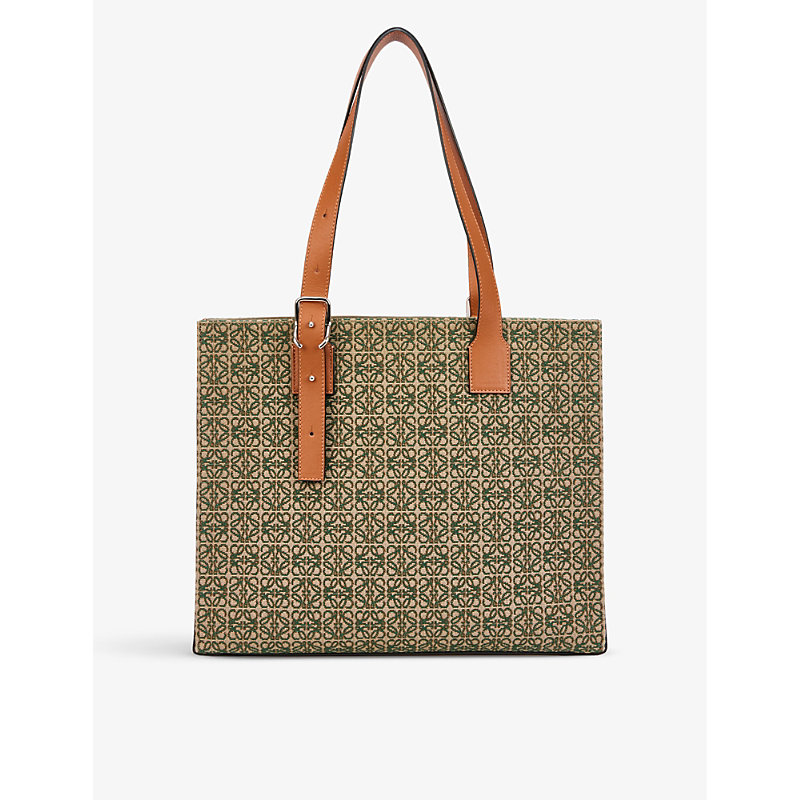 Loewe Anagram Jacquard Canvas Tote Bag In Khaki Green Tan | ModeSens