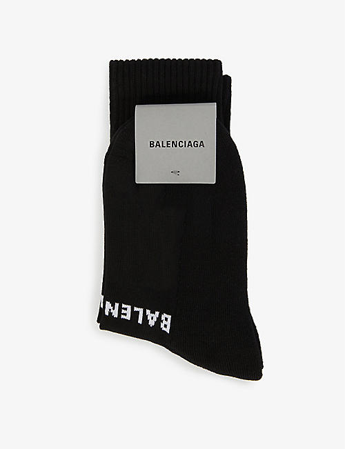 BALENCIAGA: Logo-print elasticated-trim cotton-blend ankle socks