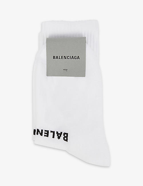 BALENCIAGA: Logo-print elasticated-trim cotton-blend ankle socks