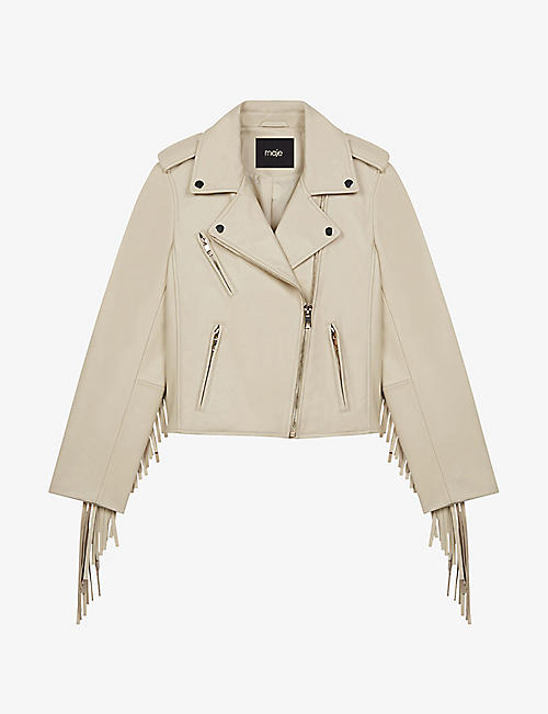MAJE: Bexol fringe-embellished leather jacket