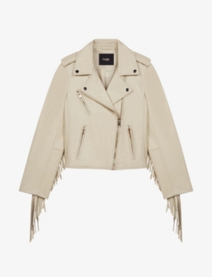 MAJE Bexol fringe embellished leather jacket Selfridges