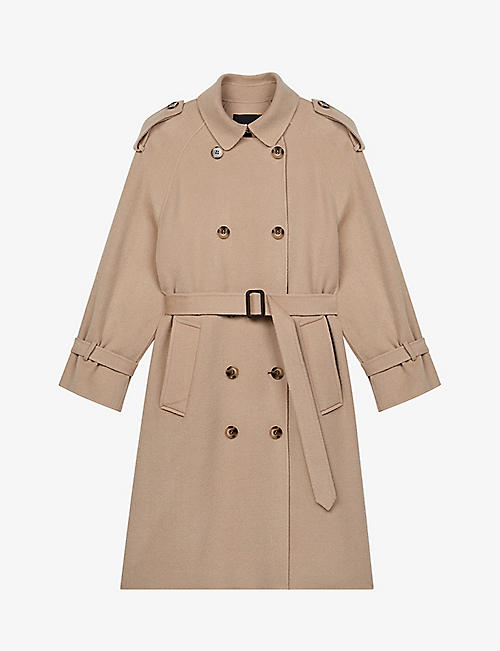 MAJE: Grenchman belted double-breasted wool-blend trench coat