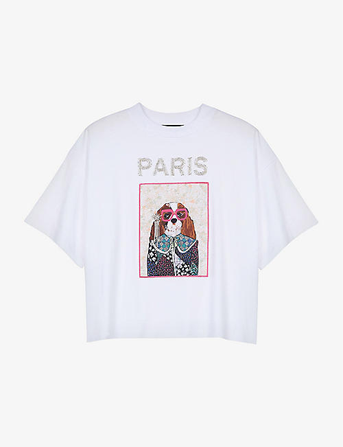MAJE: Dog embellished graphic cotton-jersey T-shirt