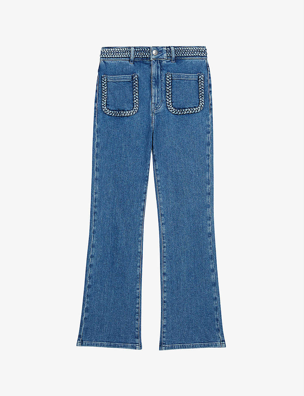 Selfridges & Co Women Clothing Jeans High Waisted Jeans Platane braided-trim flared high-rise organic cotton-blend stretch-denim jeans 