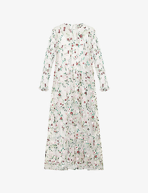 SISTER JANE: Bouquet Showers floral-embroidered mesh maxi dress