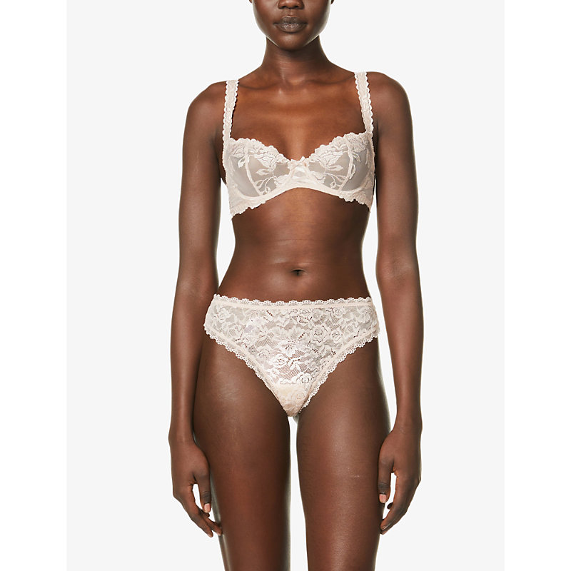 Shop Aubade Softessence Floral-embroidered Stretch-mesh Half-cup Bra In Nude (lingerie)