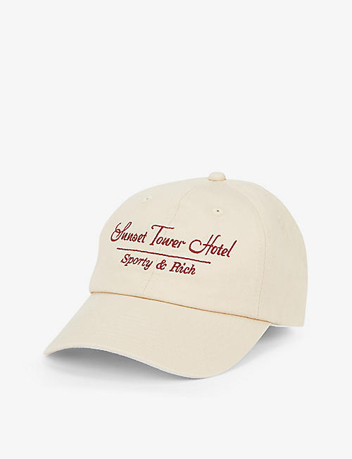 SPORTY & RICH: Sunset Tower Hotel embroidered cotton cap