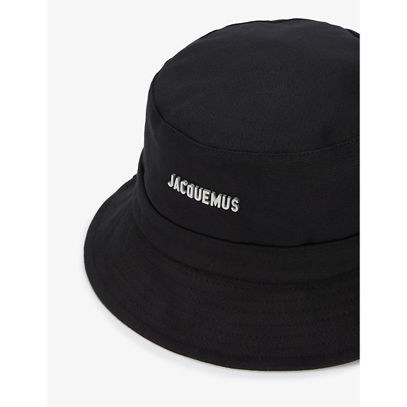 Shop Jacquemus Men's Black Le Bob Gadjo Metallic-plaque Cotton Bucket Hat