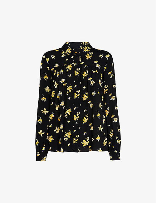 WHISTLES: Floral-print pleated crepe shirt