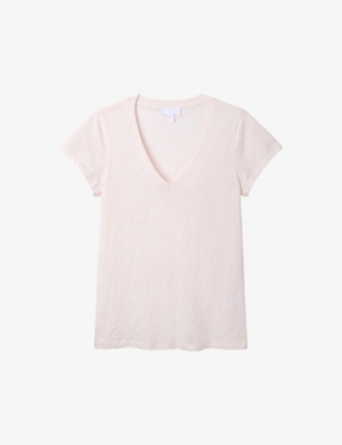 The White Company Womens Chalk Pink V-neck Organic-cotton T-shirt