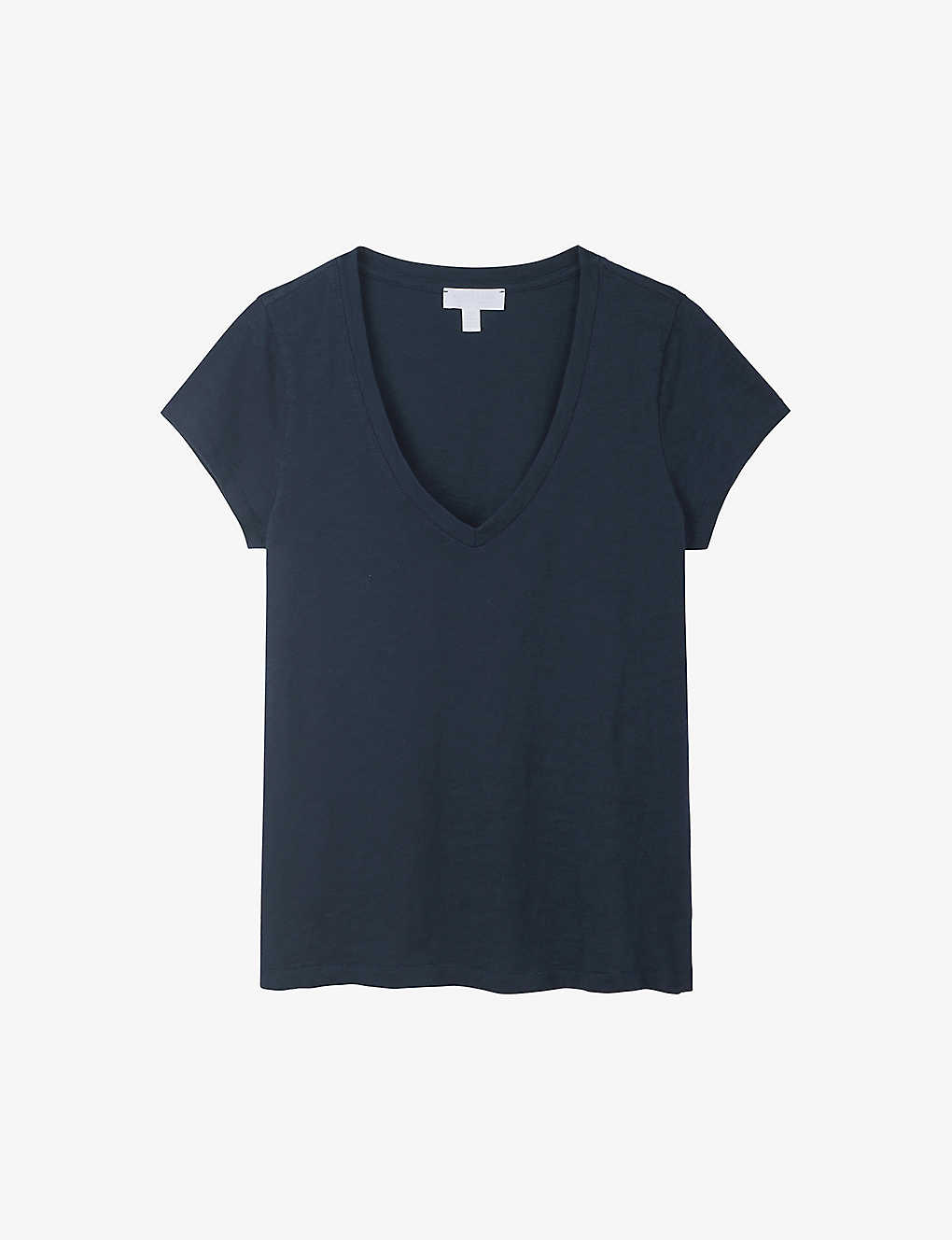 The White Company Womens Navy V-neck Organic-cotton T-shirt