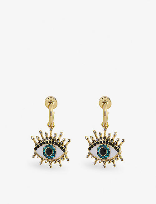 KURT GEIGER LONDON: Evil Eye gold-tone brass hoop earrings
