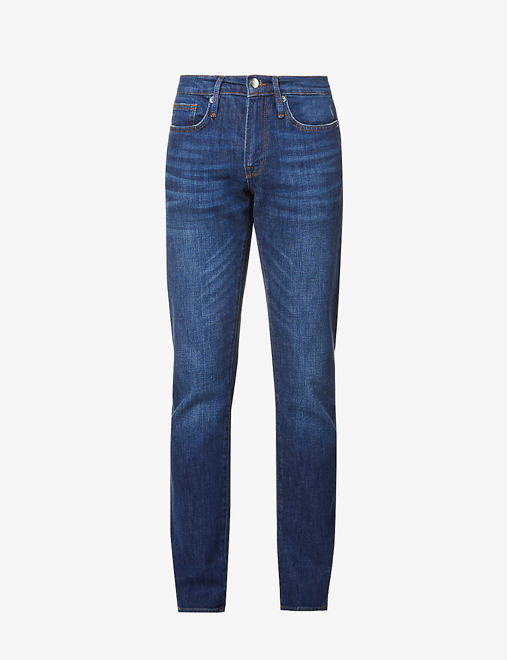 Shop Frame L'homme Slim-fit Slim-leg Cotton-blend Denim Jeans In Blue