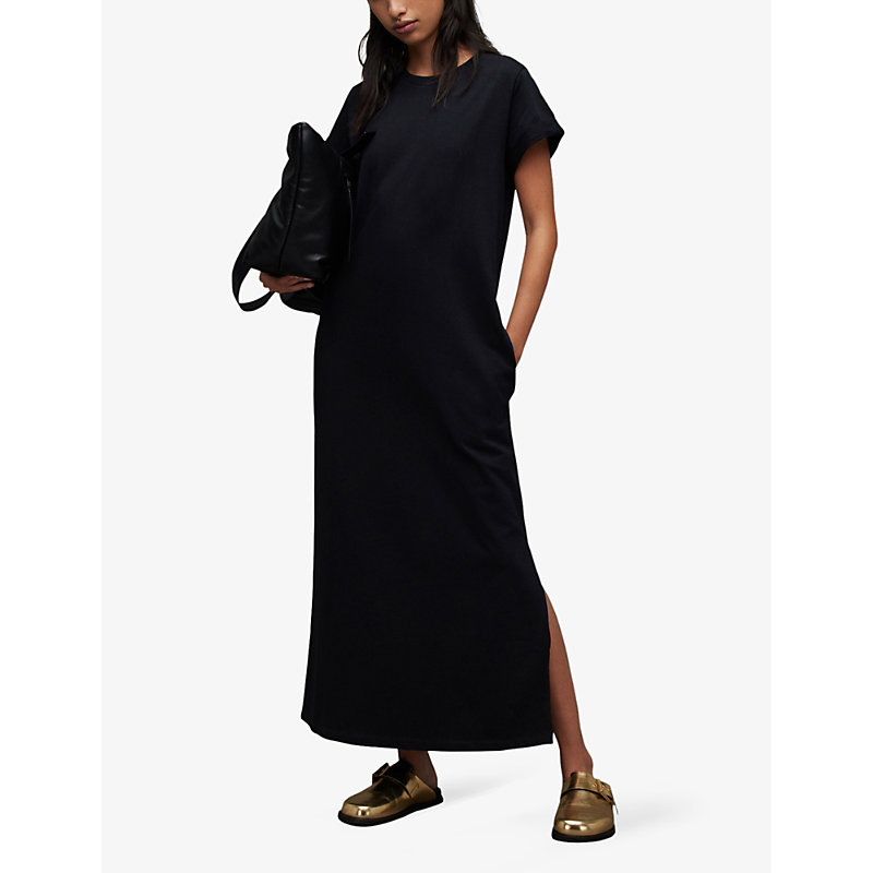 Shop Allsaints Women's Black Anna Short-sleeve Cotton Maxi Dress