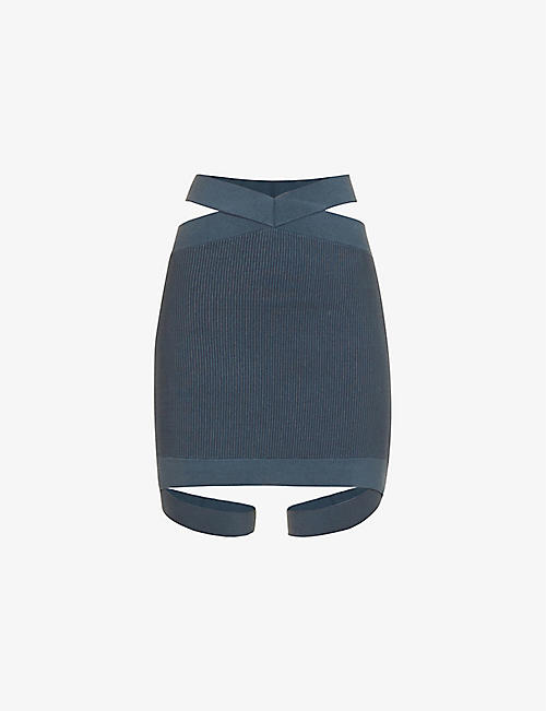 DION LEE: Ribbed cut-out stretch-knit mini skirt