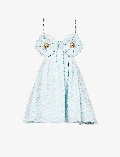 AREA: Rosette crystal-embellished crepe mini dress