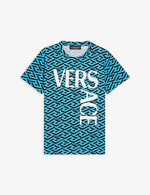 VERSACE: Logo geometric stretch-cotton T-shirt 6-14 years