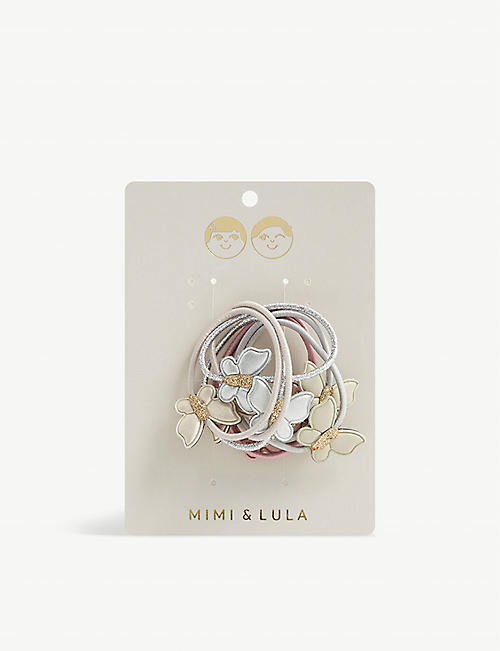 MIMI & LULA: Butterfly-embellished elasticated hair tie set of eight