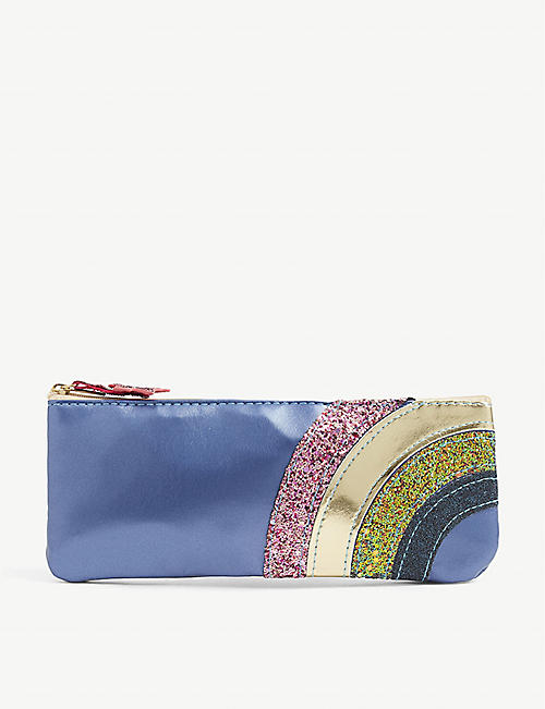 MIMI & LULA: Over the Rainbow glitter-embellished faux-leather pencil case