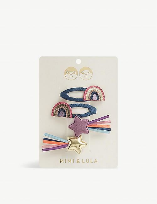 MIMI & LULA: Over the Rainbow glitter-embellished hair clips pack of four