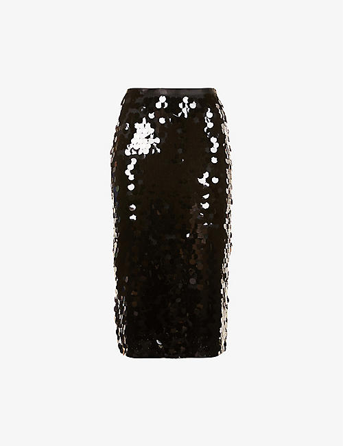 CHI CHI LONDON: Embellished high-rise sequin midi pencil skirt