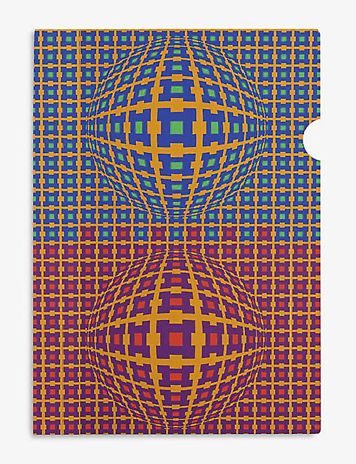 VASARELY EDITIONS: Voland geometric-print plastic file sheet 31cm x 22cm