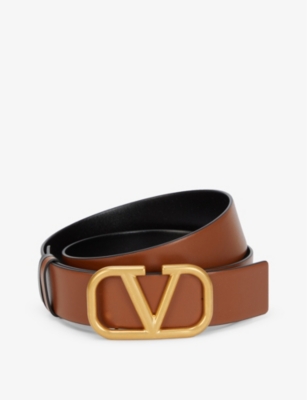 VALENTINO V Logo Leather Belt Brown Size Small