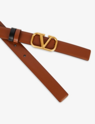 Valentino Womens Selleria-nero Vlogo Reversible Leather Belt In Brown