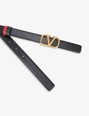 VALENTINO GARAVANI: V-logo buckle slim reversible leather belt