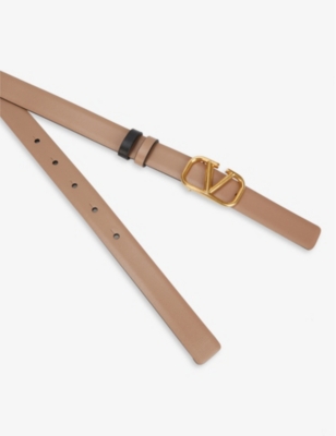 Shop Valentino Garavani Women's Smokey Brown-nero Vlogo Slim Reversible Leather Belt
